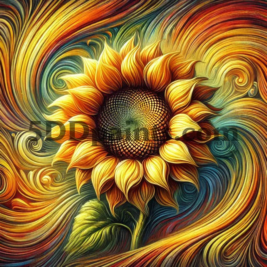 5DDPaints.com arts and crafts kit Golden Sunflower Swirl: A Vision in Motion Diamond Painting