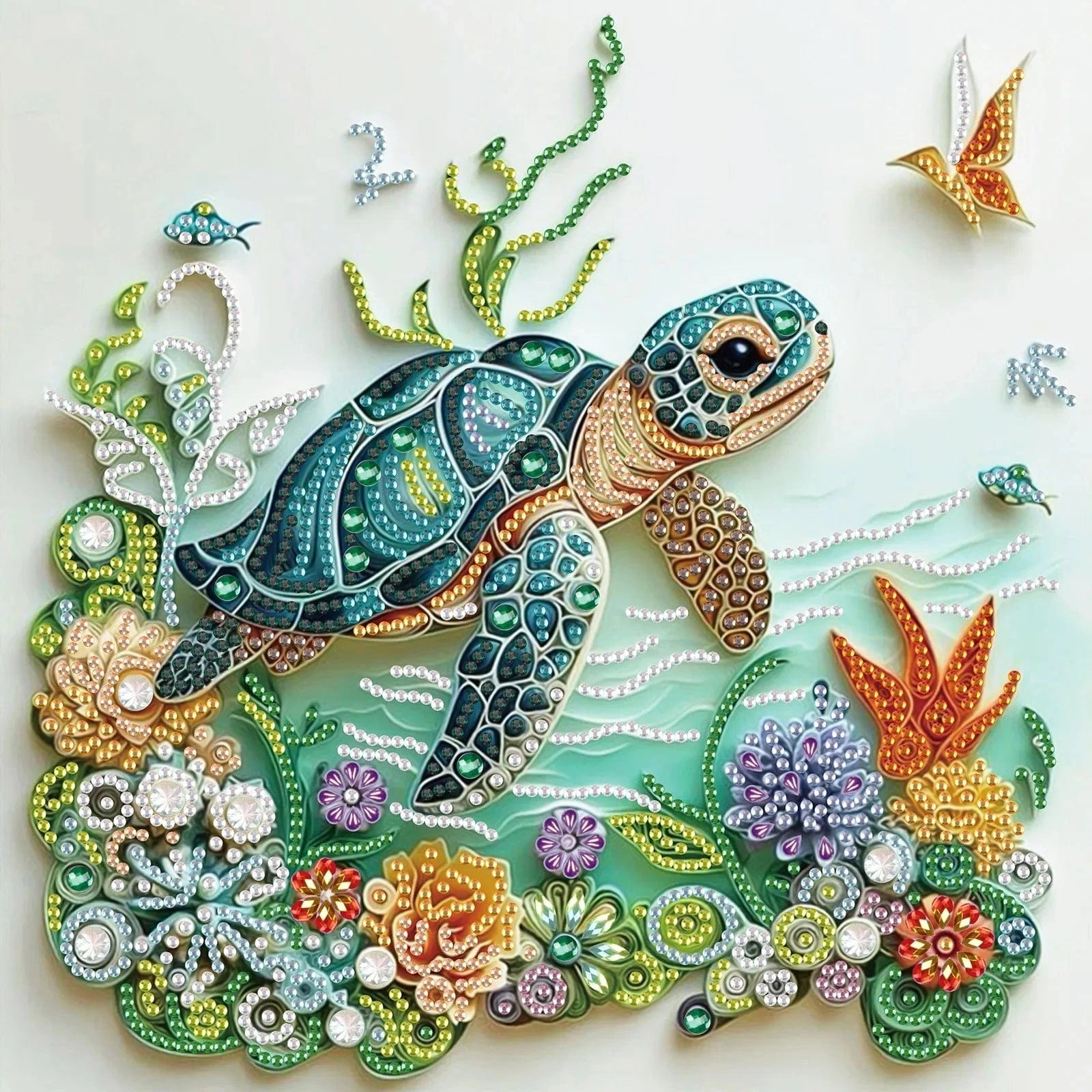 5DDpaints.com arts and crafts kit Graceful Sea Turtle Underwater Diamond Painting Kit - Partial Drill