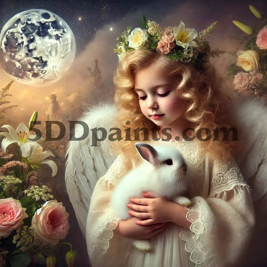 5DDPaints.com arts and crafts kit Guardian of Innocence: The Angel's Gentle Embrace - Diamond Painting