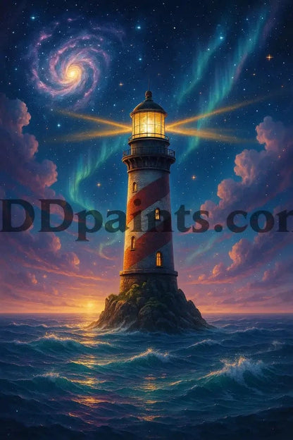5DDPaints.com arts and crafts kit Guiding Light Galaxy Lighthouse Diamond Painting Kit