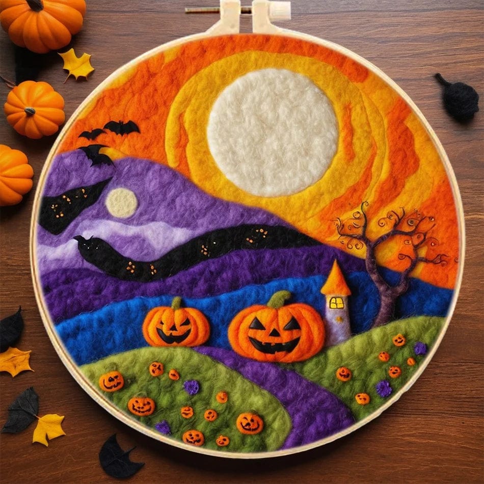 5DDpaints.com arts and crafts kit MZH-597-2020-XP / 20x20cm Halloween Magic Wool Needle Felting Kits – Spooky Scenes Collection