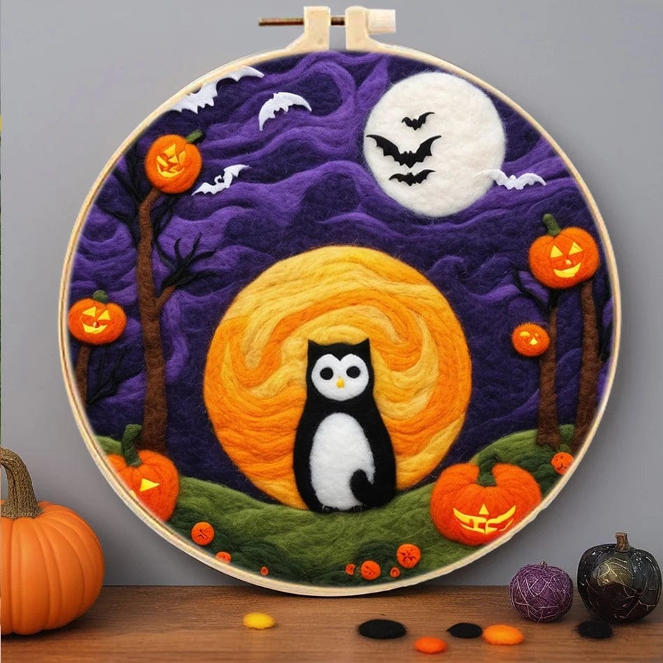 5DDpaints.com arts and crafts kit MZH-584-2020-XP / 20x20cm Halloween Magic Wool Needle Felting Kits – Spooky Scenes Collection