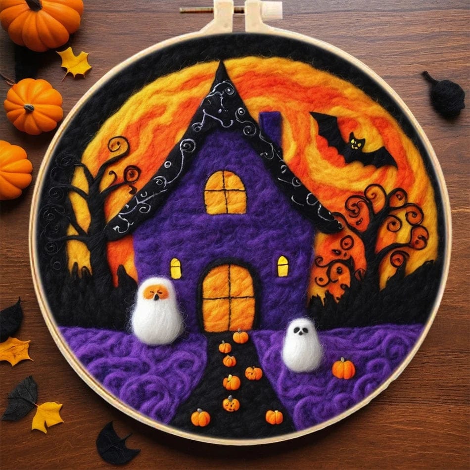 5DDpaints.com arts and crafts kit MZH-592-2020-XP / 20x20cm Halloween Magic Wool Needle Felting Kits – Spooky Scenes Collection