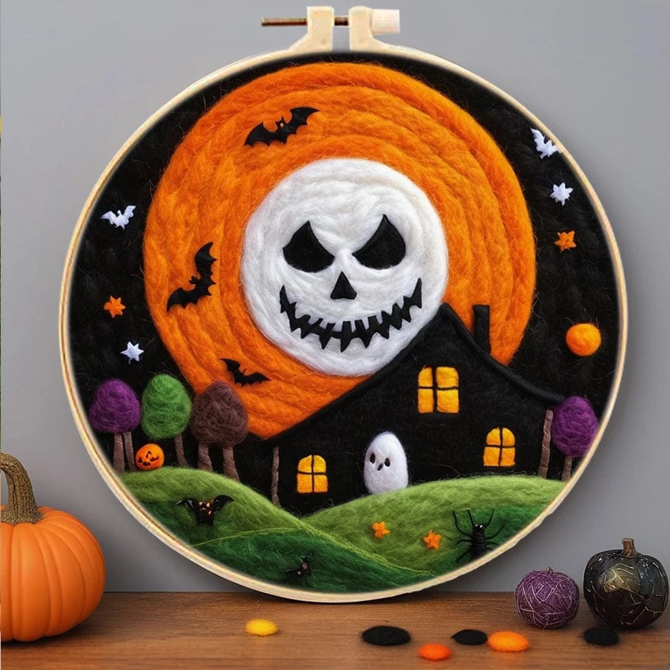 5DDpaints.com arts and crafts kit MZH-583-2020-XP / 20x20cm Halloween Magic Wool Needle Felting Kits – Spooky Scenes Collection