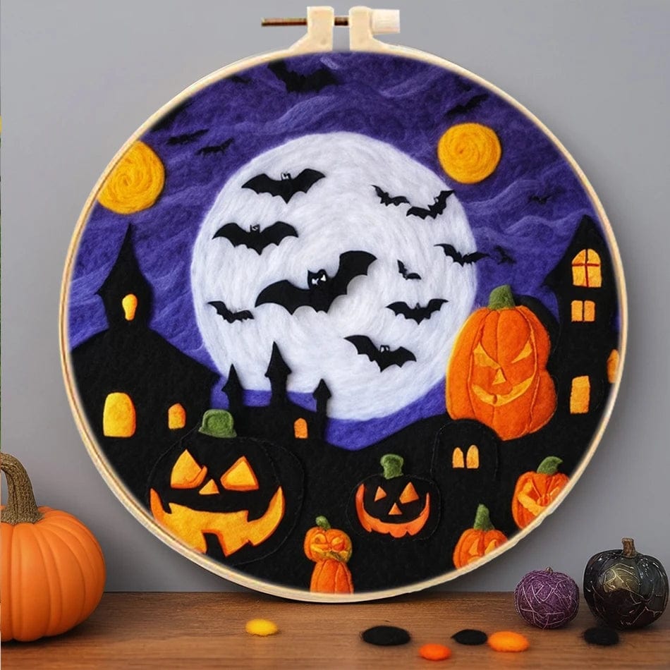 5DDpaints.com arts and crafts kit MZH-578-2020-XP / 20x20cm Halloween Magic Wool Needle Felting Kits – Spooky Scenes Collection