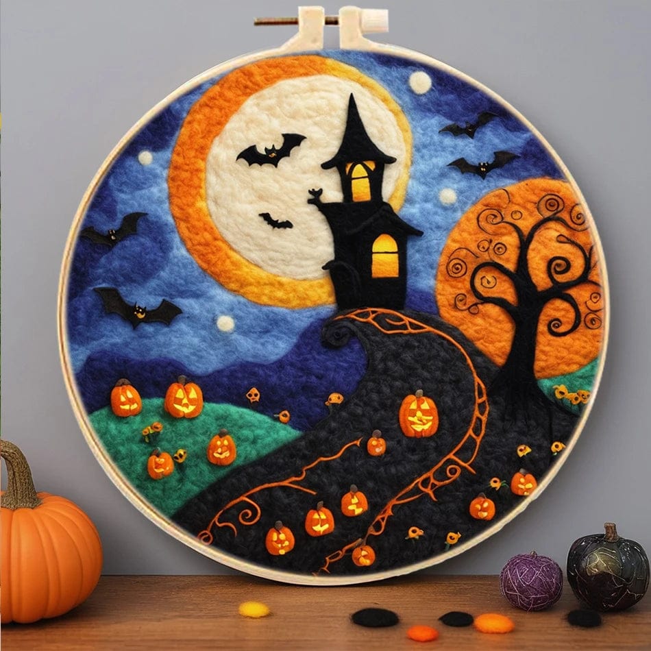 5DDpaints.com arts and crafts kit MZH-585-2020-XP / 20x20cm Halloween Magic Wool Needle Felting Kits – Spooky Scenes Collection