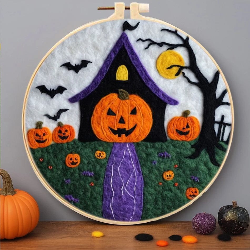 5DDpaints.com arts and crafts kit MZH-587-2020-XP / 20x20cm Halloween Magic Wool Needle Felting Kits – Spooky Scenes Collection