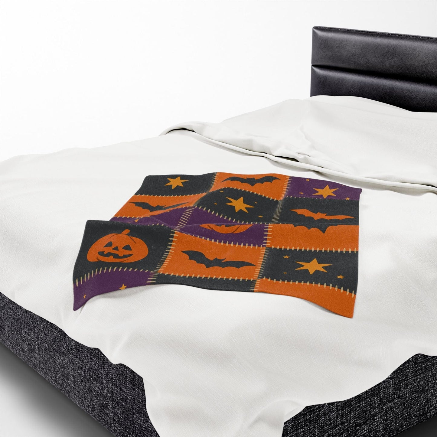 Printify All Over Prints Halloween Patchwork Velveteen Plush Blanket – Cozy Spooky Nights