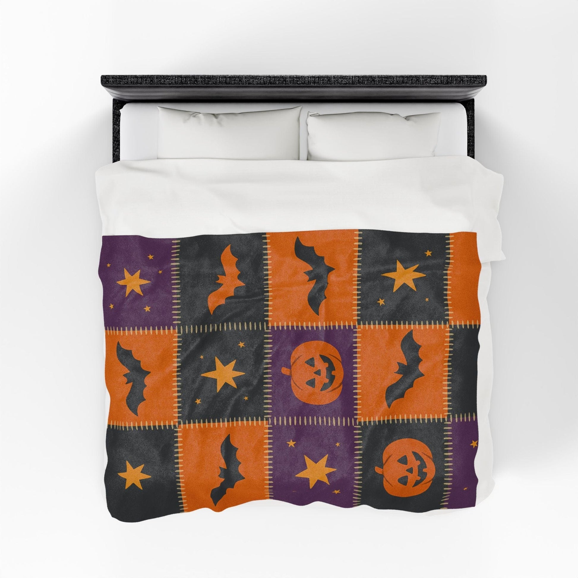 Printify All Over Prints Halloween Patchwork Velveteen Plush Blanket – Cozy Spooky Nights