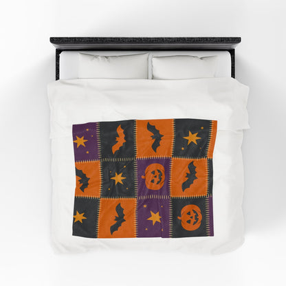 Printify All Over Prints Halloween Patchwork Velveteen Plush Blanket – Cozy Spooky Nights