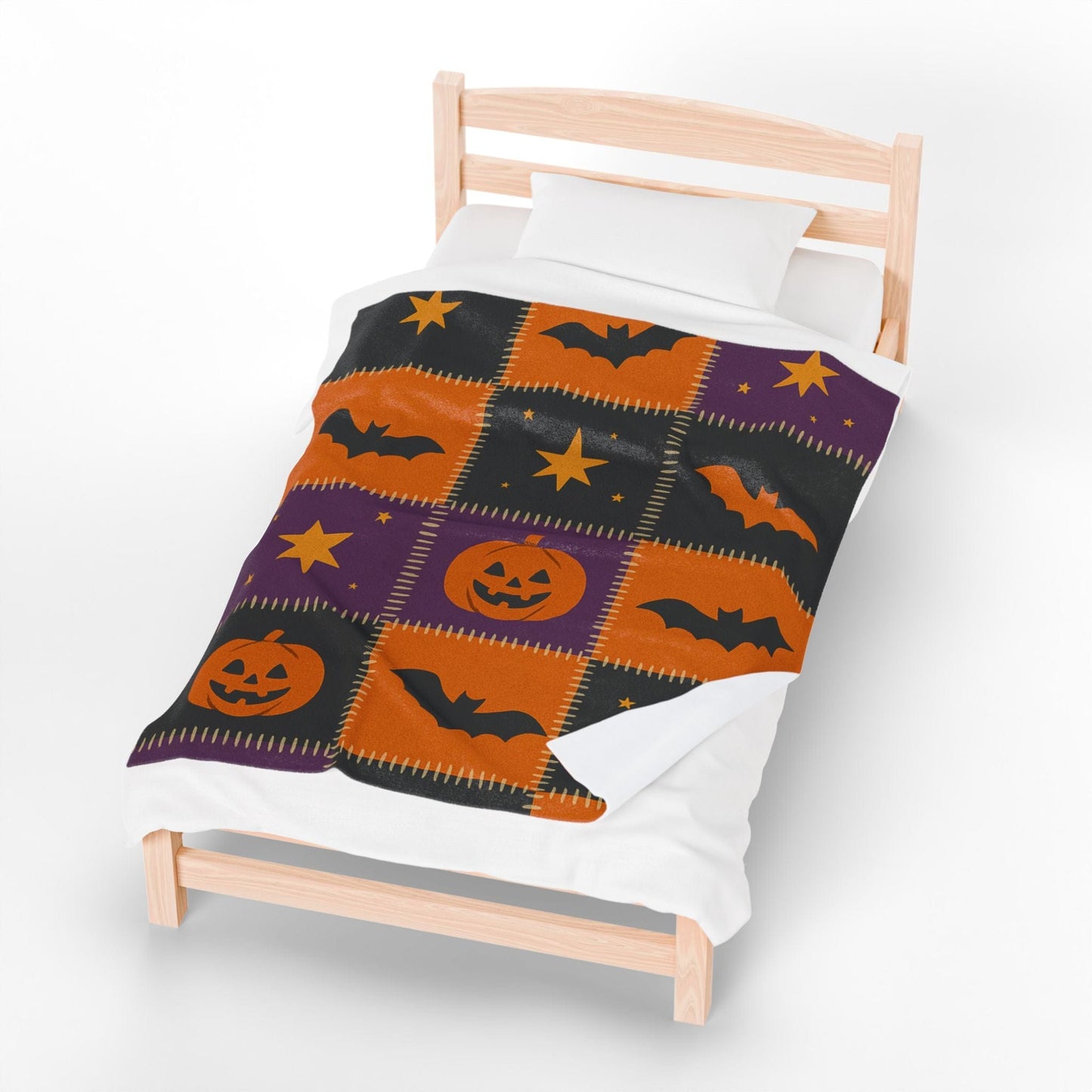 Printify All Over Prints Halloween Patchwork Velveteen Plush Blanket – Cozy Spooky Nights