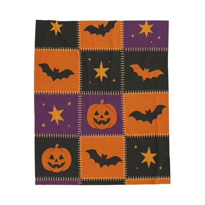 Printify All Over Prints 50" × 60" Halloween Patchwork Velveteen Plush Blanket – Cozy Spooky Nights