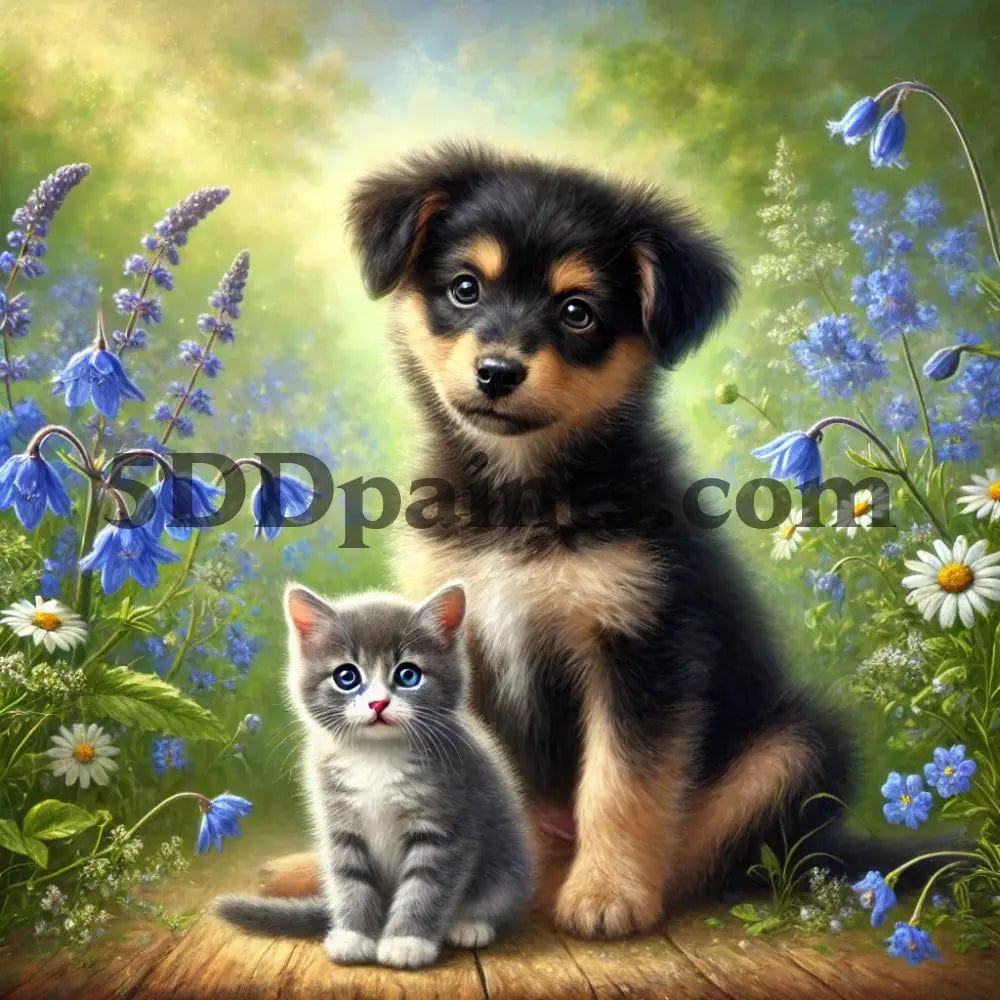 5DDPaints.com arts and crafts kit Heartwarming Puppy and Kitten Diamond Painting Kit