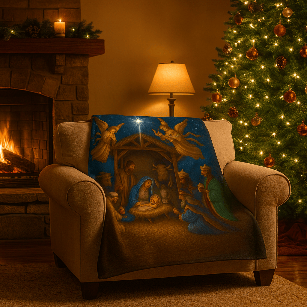 Printify Home Decor Heavenly Nativity Fleece Blanket - Cozy Christmas Decor