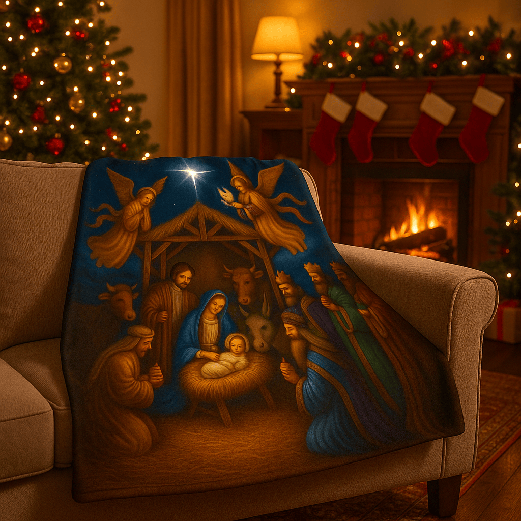 Printify Home Decor Heavenly Nativity Fleece Blanket - Cozy Christmas Decor