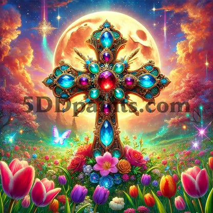5DDPaints.com arts and crafts kit Heavenly Radiance Cross Diamond Painting (AB Drills)