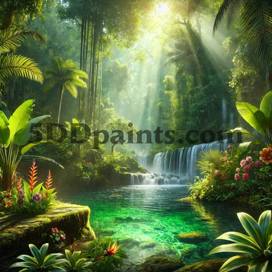 Amazello arts and crafts kit Hidden Waterfall Tropical Forest Diamond Painting Kit