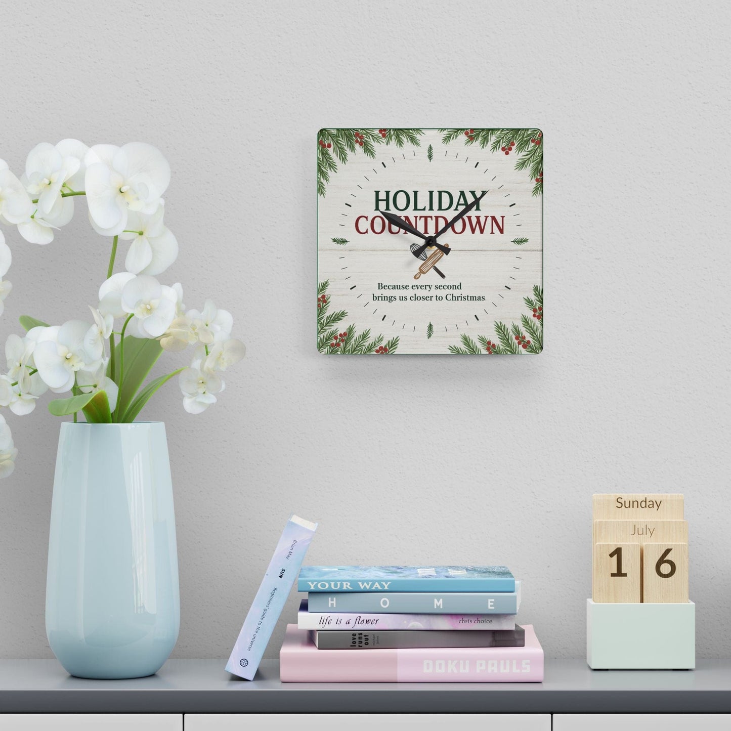 Printify Home Decor 10.75'' × 10.75'' (Square) Holiday Countdown Acrylic Wall Clock - Festive Home Decor for Christmas