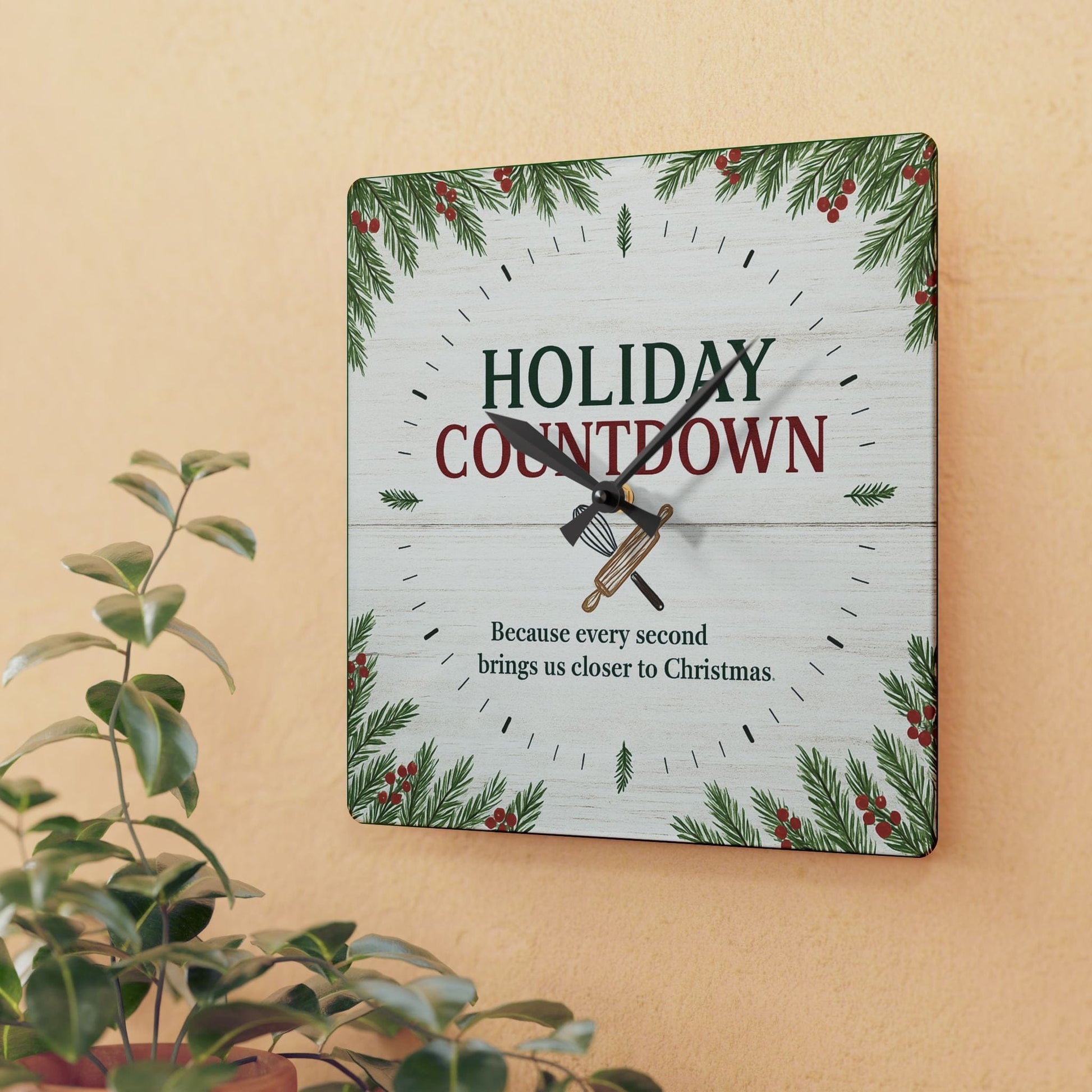 Printify Home Decor 10.75'' × 10.75'' (Square) Holiday Countdown Acrylic Wall Clock - Festive Home Decor for Christmas