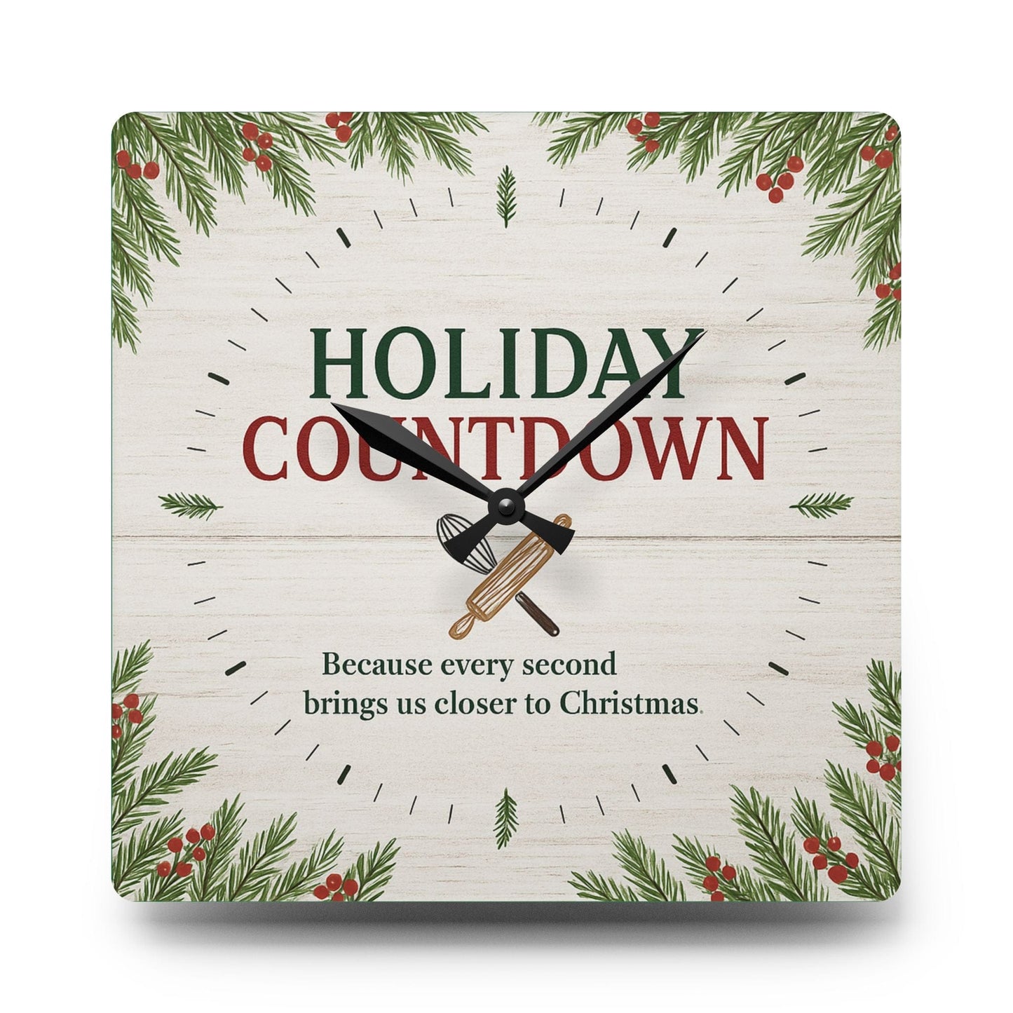 Printify Home Decor 10.75'' × 10.75'' (Square) Holiday Countdown Acrylic Wall Clock - Festive Home Decor for Christmas