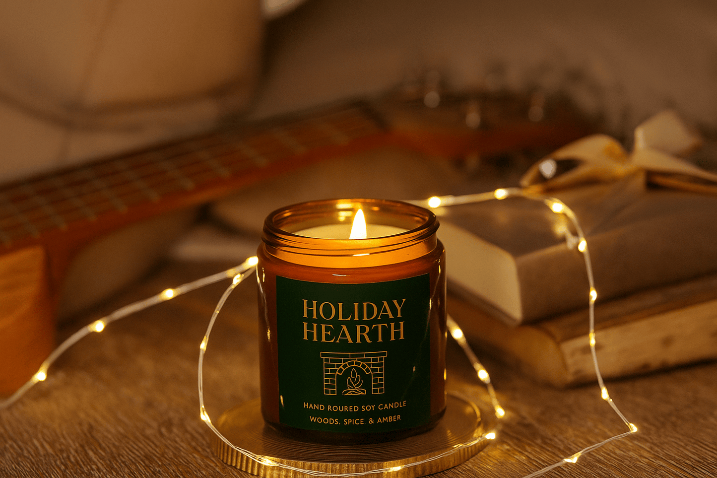 Printify Home Decor Holiday Hearth Scented Soy Candle - Cozy Aromatherapy in Amber Jar