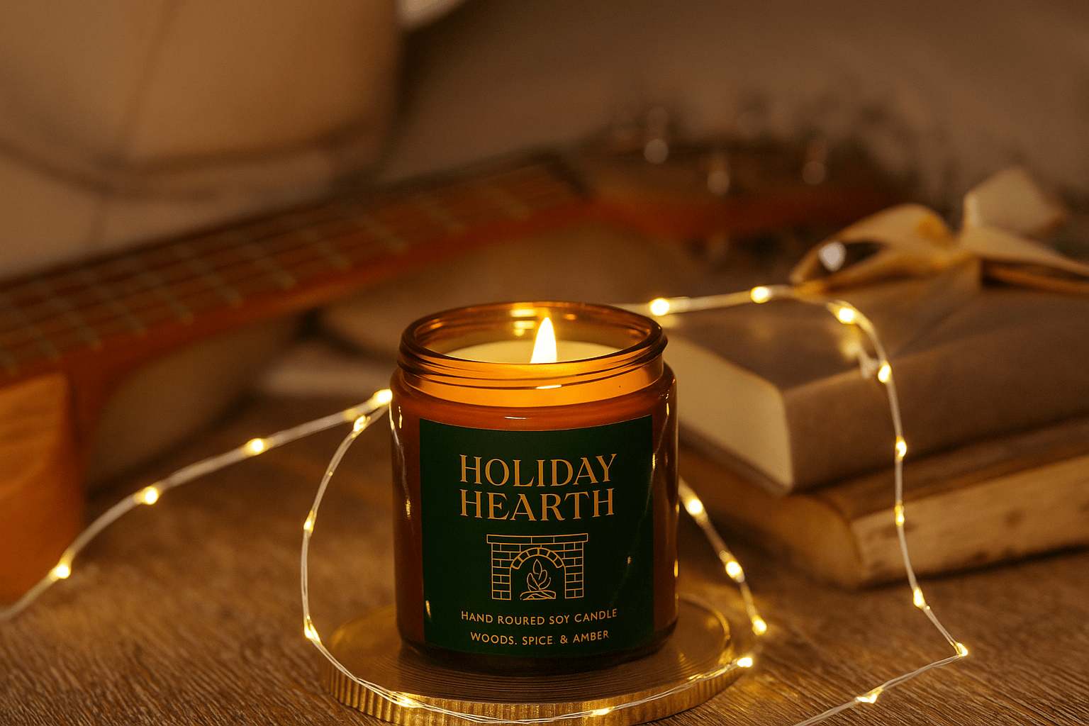 Printify Home Decor Holiday Hearth Scented Soy Candle - Cozy Aromatherapy in Amber Jar