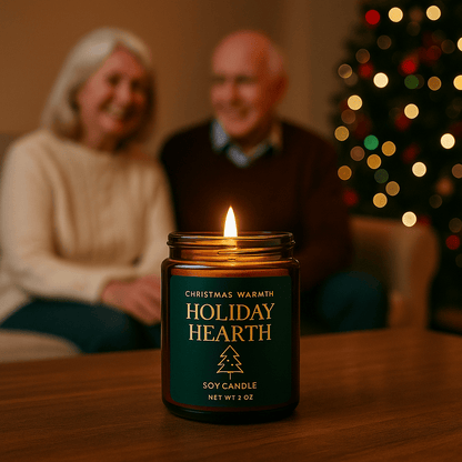 Printify Home Decor Holiday Hearth Scented Soy Candle - Cozy Aromatherapy in Amber Jar