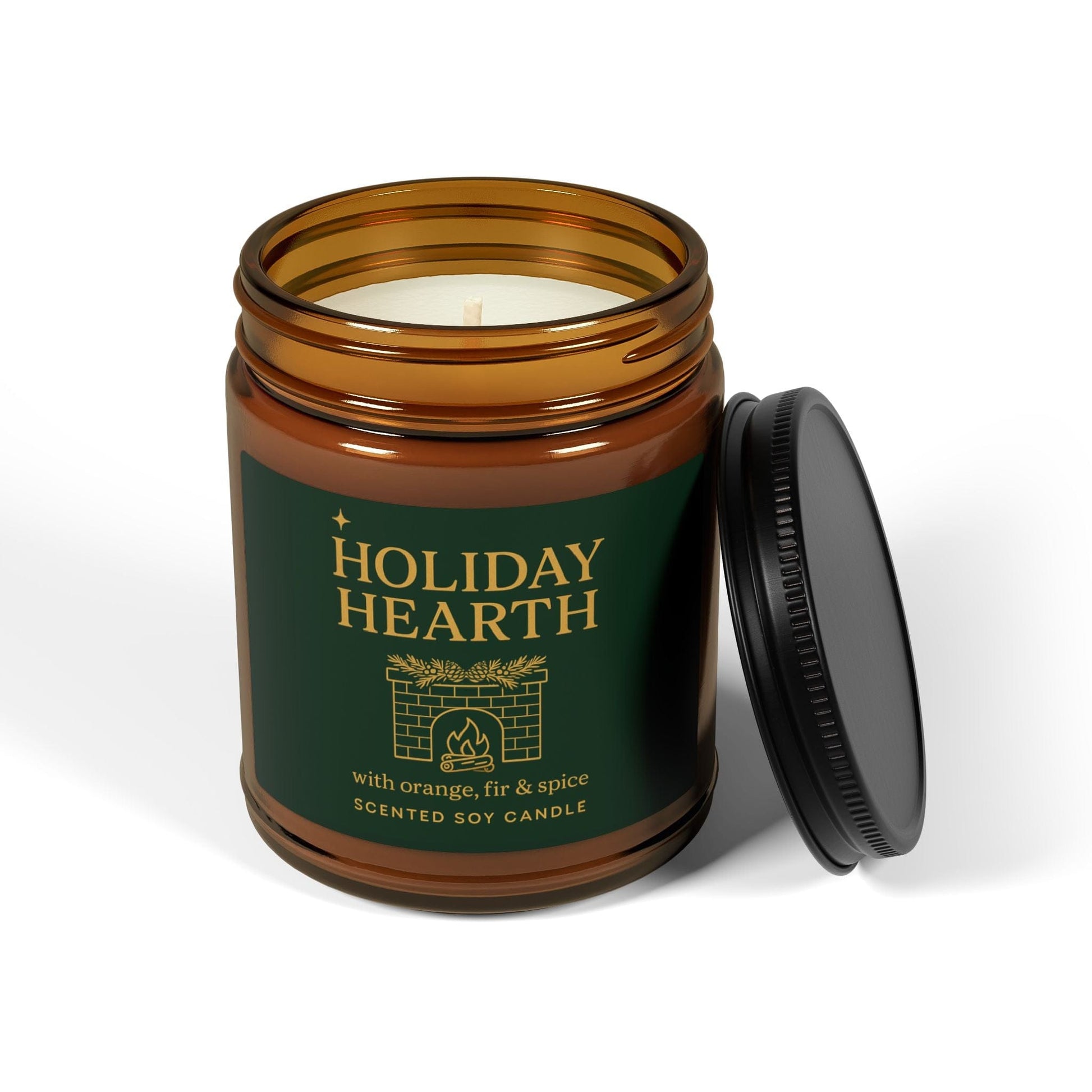 Printify Home Decor Holiday Hearth Scented Soy Candle - Cozy Aromatherapy in Amber Jar