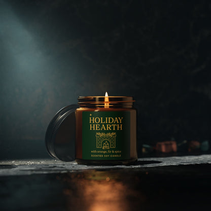 Printify Home Decor Holiday Hearth Scented Soy Candle - Cozy Aromatherapy in Amber Jar