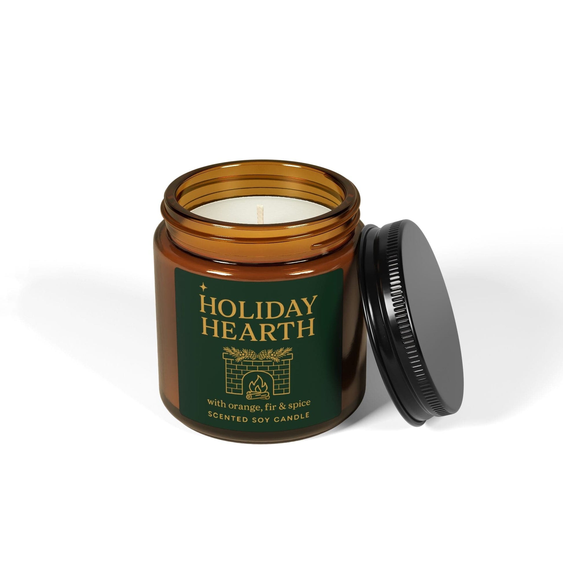 Printify Home Decor Holiday Hearth Scented Soy Candle - Cozy Aromatherapy in Amber Jar