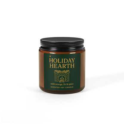 Printify Home Decor 4oz / Amber / Christmas Warmth Holiday Hearth Scented Soy Candle - Cozy Aromatherapy in Amber Jar