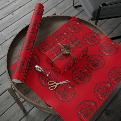 Printify Home Decor Holiday Wrapping Paper - “A Special Gift” Candy Cane Red Gift Wrap