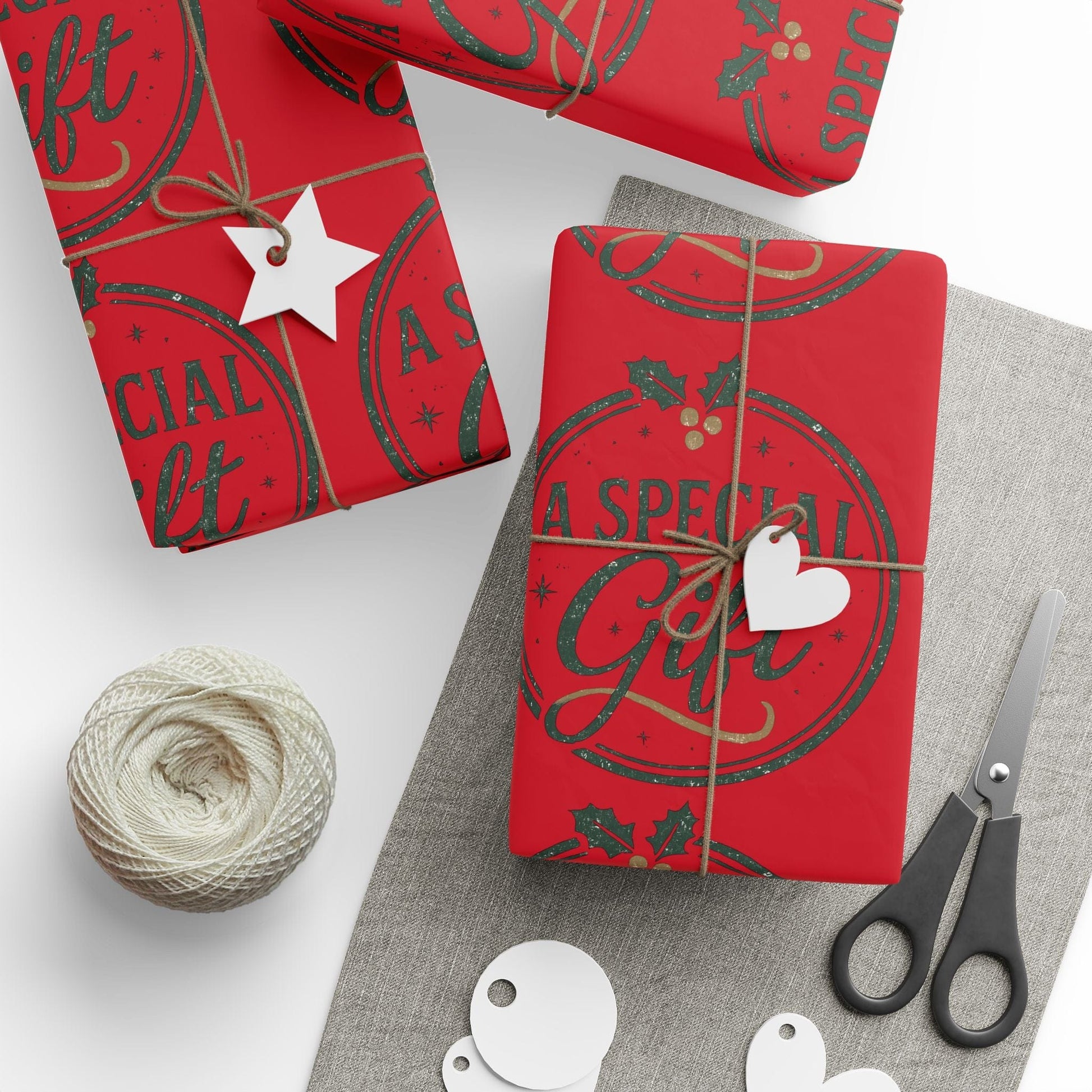 Printify Home Decor Holiday Wrapping Paper - “A Special Gift” Candy Cane Red Gift Wrap