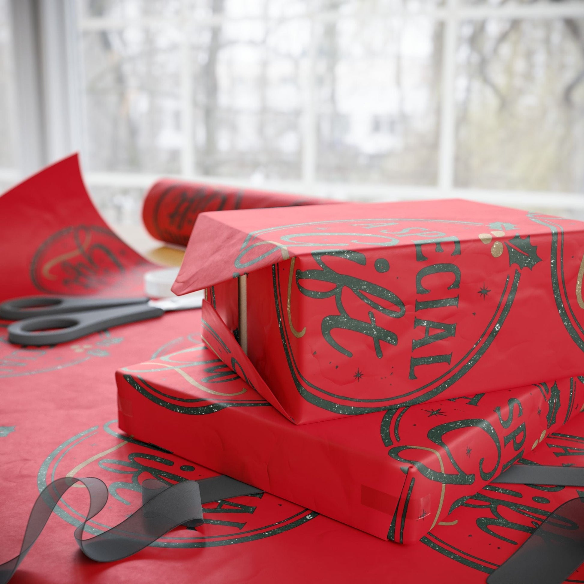 Printify Home Decor Holiday Wrapping Paper - “A Special Gift” Candy Cane Red Gift Wrap