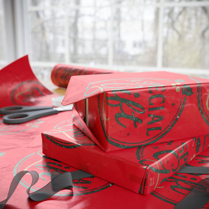 Printify Home Decor Holiday Wrapping Paper - “A Special Gift” Candy Cane Red Gift Wrap