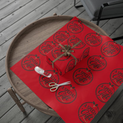 Printify Home Decor Holiday Wrapping Paper - “A Special Gift” Candy Cane Red Gift Wrap