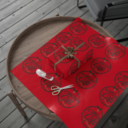 Printify Home Decor Holiday Wrapping Paper - “A Special Gift” Candy Cane Red Gift Wrap