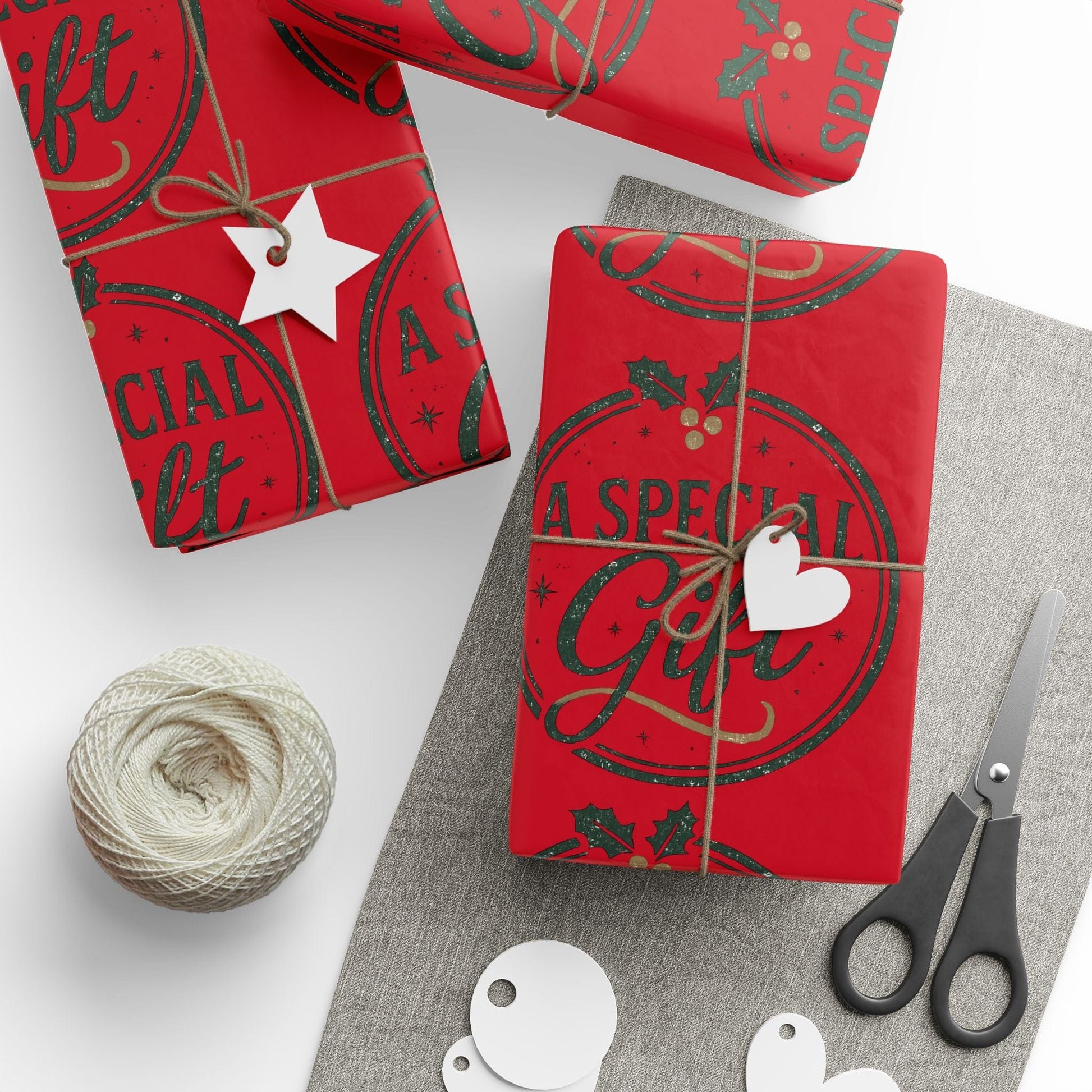 Printify Home Decor Holiday Wrapping Paper - “A Special Gift” Candy Cane Red Gift Wrap