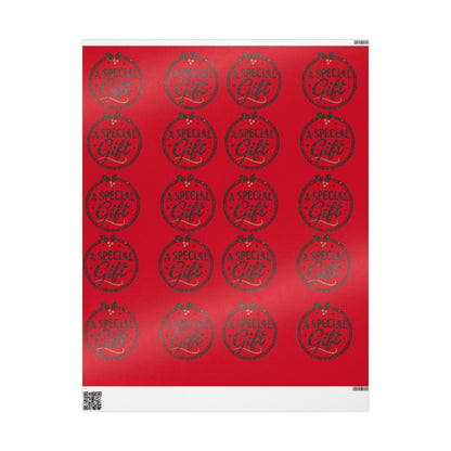Printify Home Decor 30" x 36" / Glossy Holiday Wrapping Paper - “A Special Gift” Candy Cane Red Gift Wrap