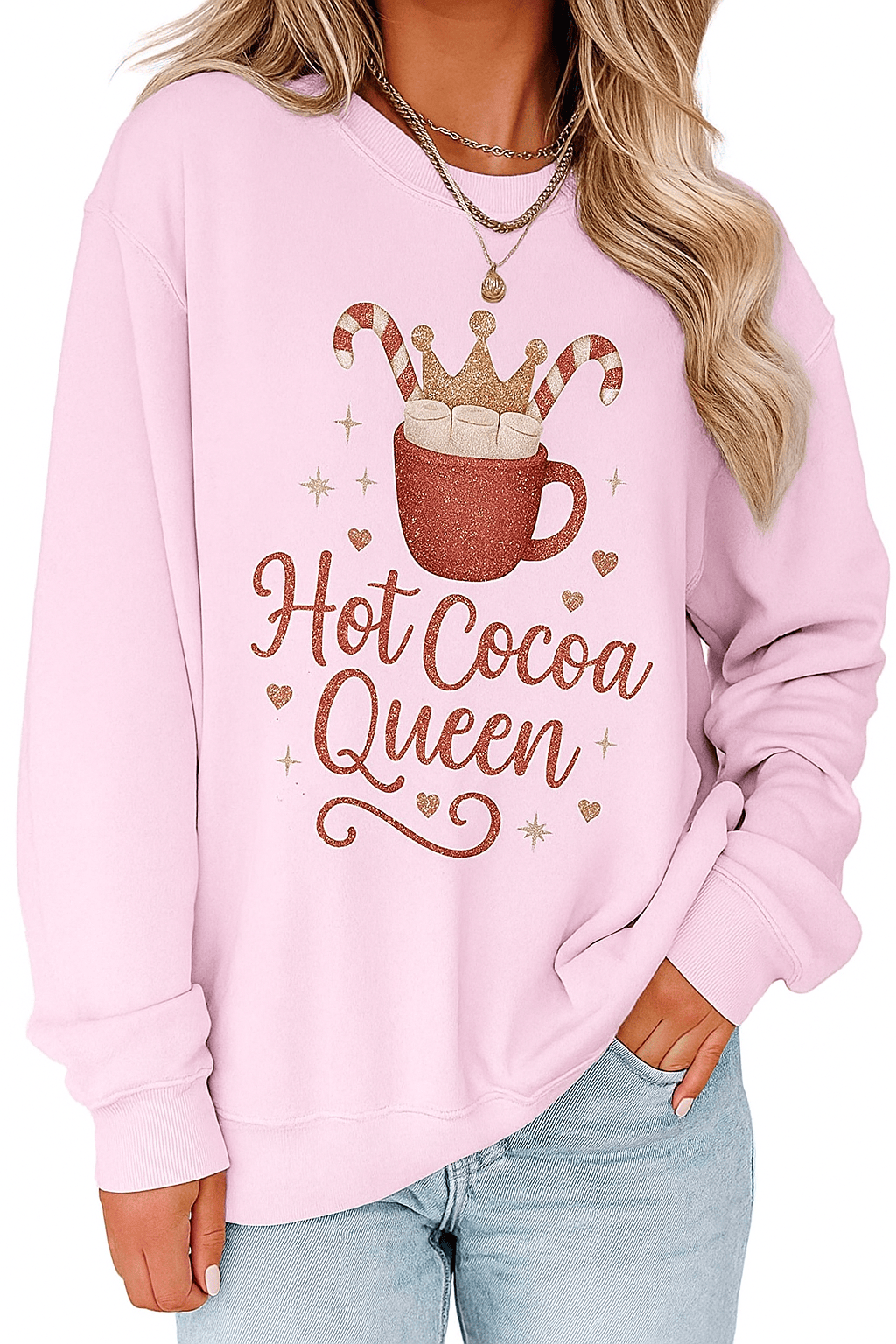 Printify Sweatshirt Light Pink / S Hot Cocoa Queen Sweatshirt