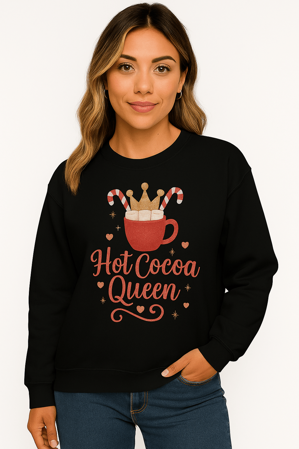 Printify Sweatshirt Black / 4XL Hot Cocoa Queen Sweatshirt