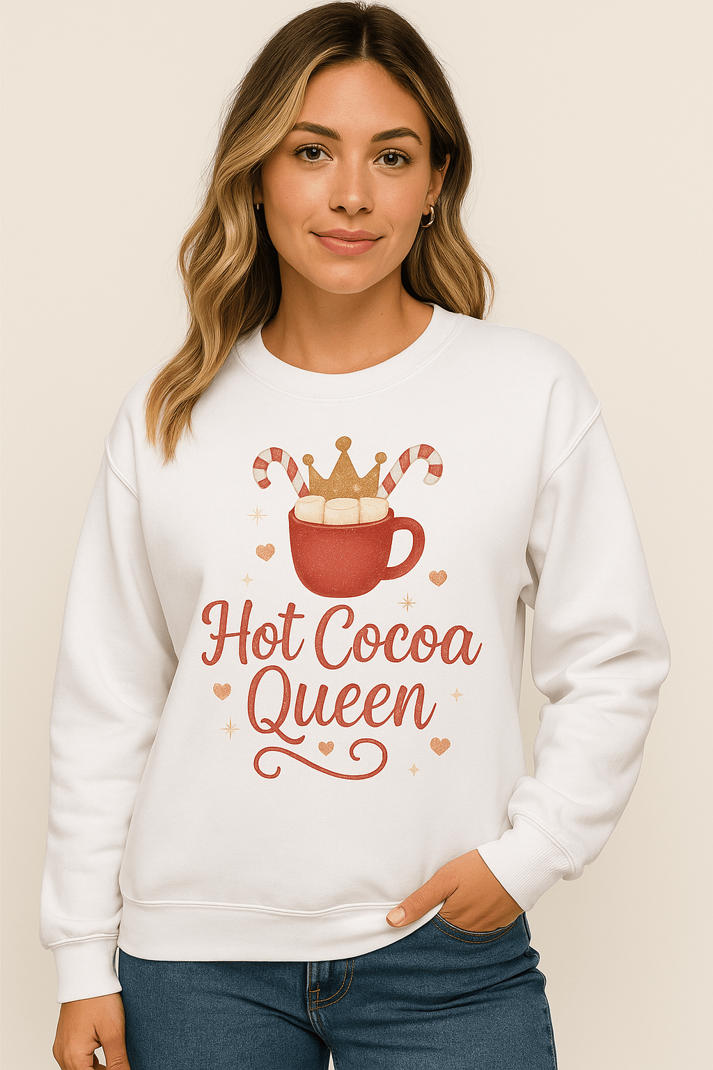 Printify Sweatshirt White / S Hot Cocoa Queen Sweatshirt