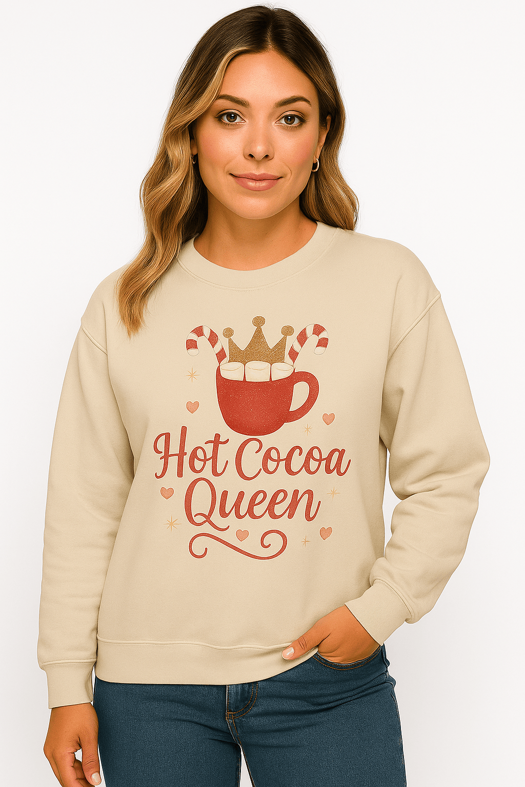 Printify Sweatshirt Sand / S Hot Cocoa Queen Sweatshirt