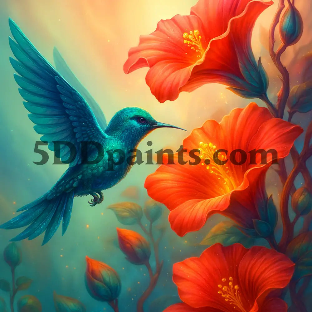 5DDPaints.com home decor Hummingbird and Hibiscus Bloom Diamond Painting Kit