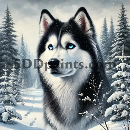 5DDPaints.com arts and crafts kit Husky in Winter Wonderland Diamond Painting Kit