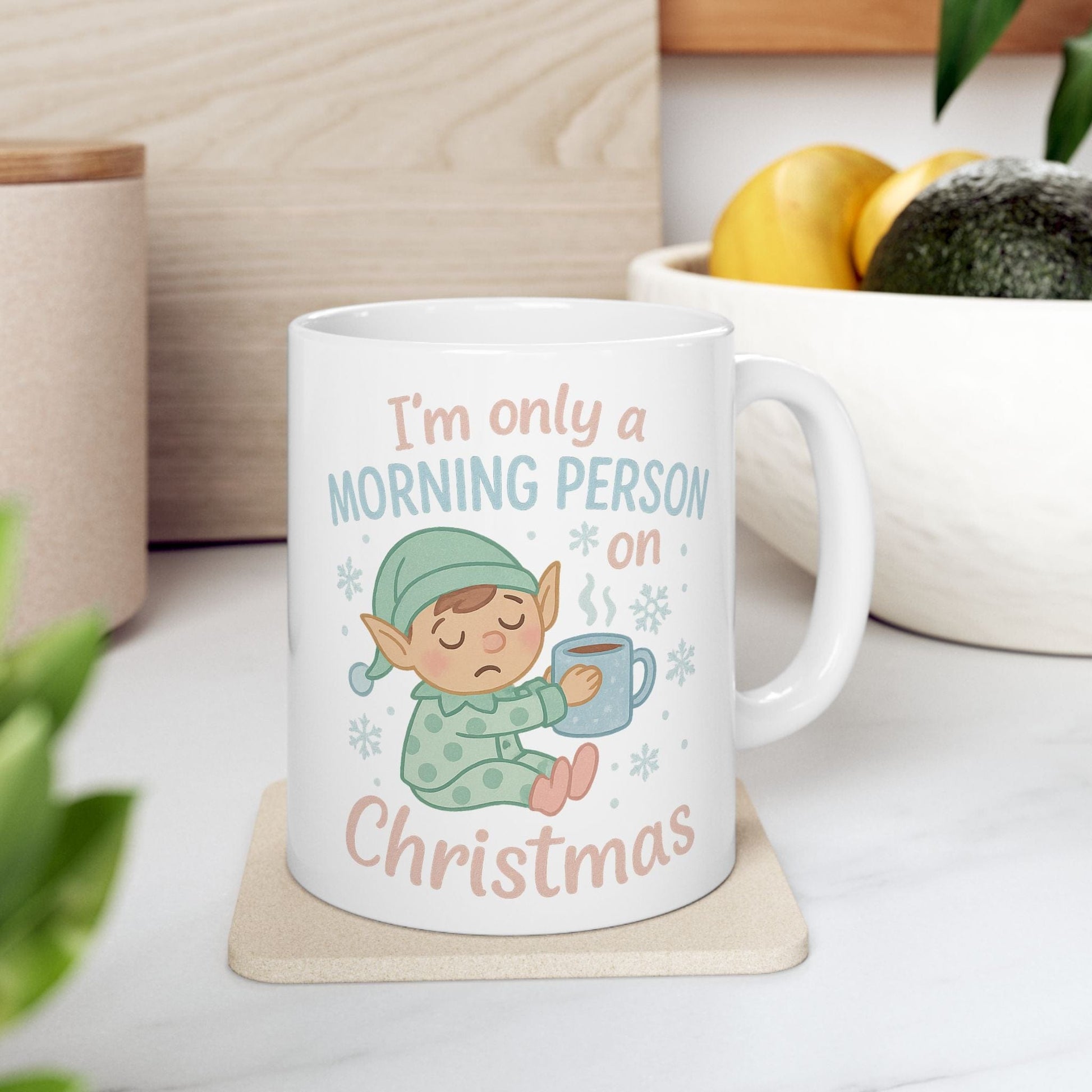 Printify Mug I’m Only a Morning Person on Christmas Mug – Festive 11oz or 15oz Ceramic Cup