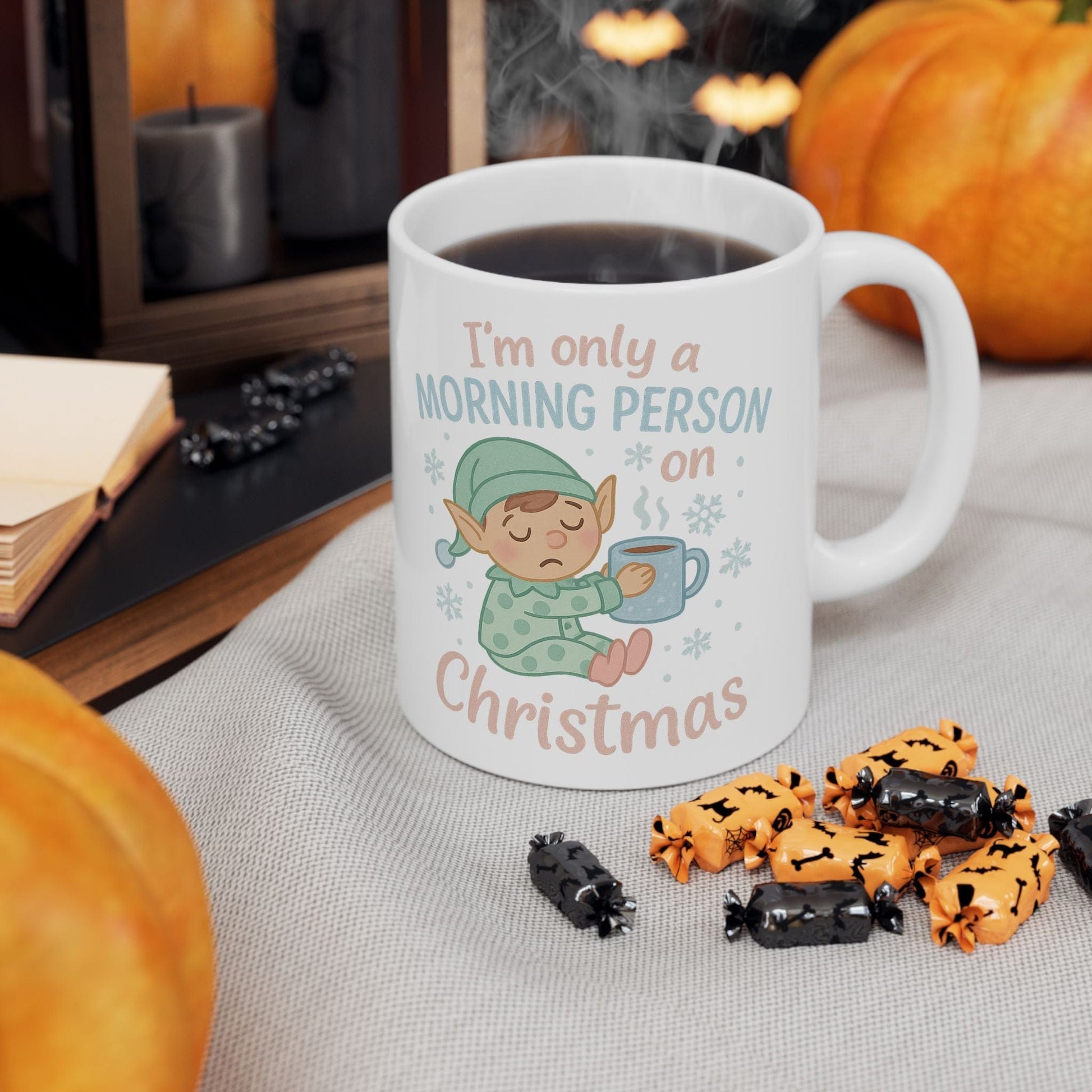 Printify Mug I’m Only a Morning Person on Christmas Mug – Festive 11oz or 15oz Ceramic Cup