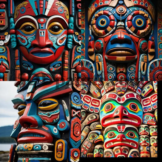 5DDPaints.com arts and crafts kit Intricately Crafted First Nations Totem Poles - Diamond Painting Kit