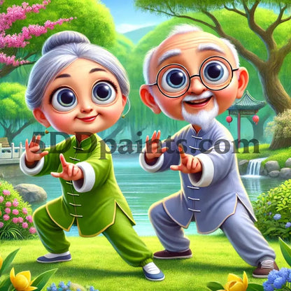 Amazello arts and crafts kit Joyful Harmony: Elderly Couple Practicing Tai Chi in the Park- Happy Couple Series
