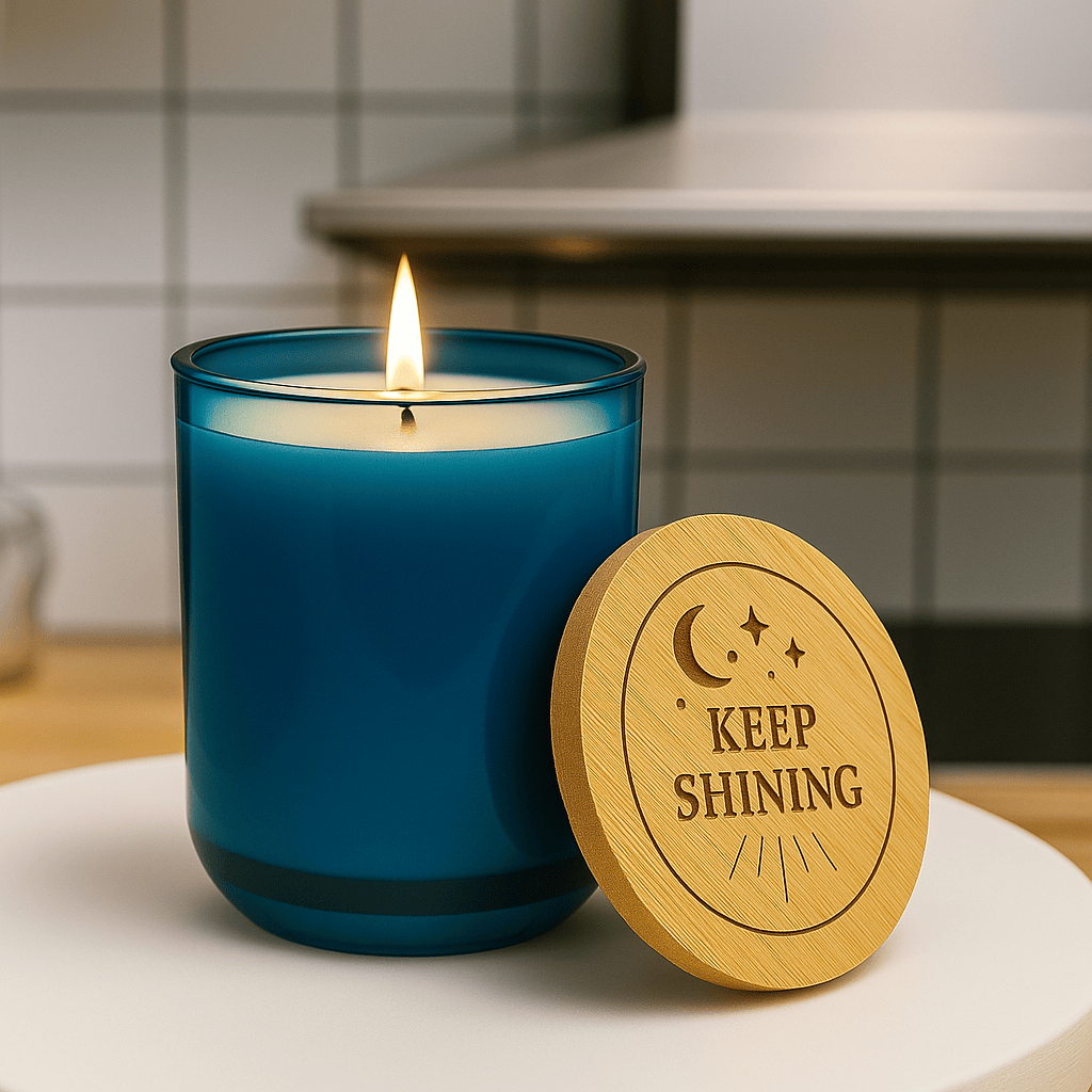 Printify Home Decor Deep Pacific / Sea Salt + Orchid / 14oz Keep Shining 14oz Engraved Soy Candle — Scented Inspirational Gift